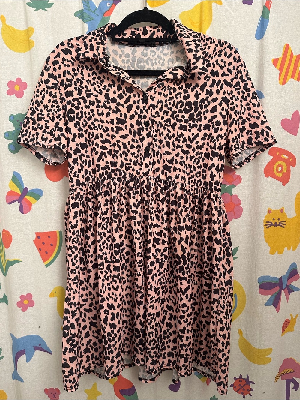 Pink Leopard Print Short Sleeve Dress